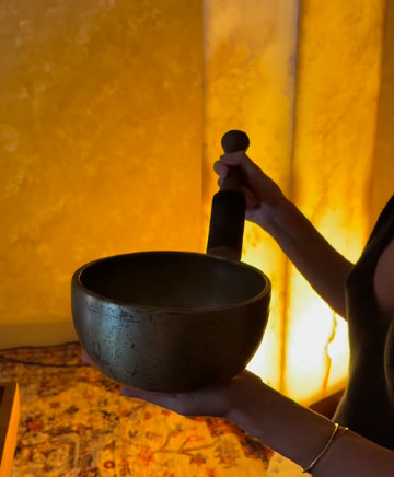 Tibetan singing bowl used for sound healing in a Bali spa